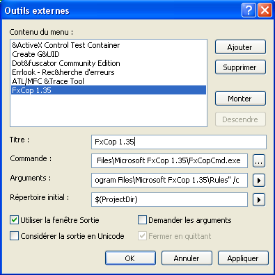 Intégration de FxCop dans Visual Studio 2005