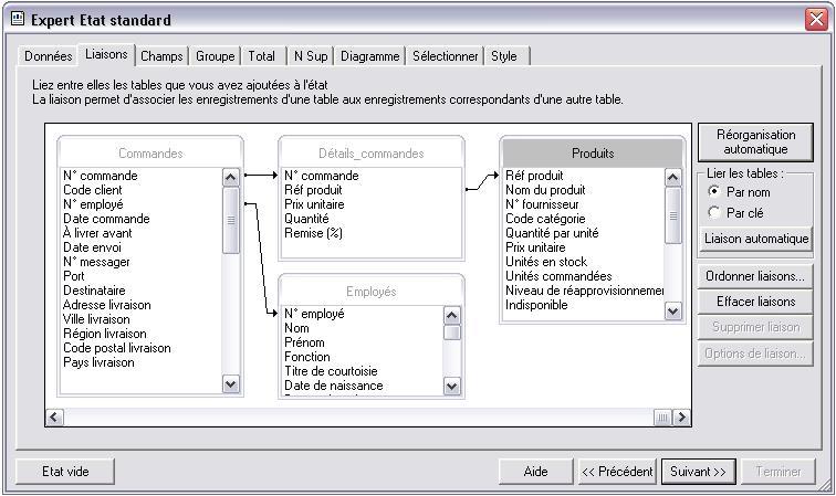 Relations entre les tables sous Crystal Reports